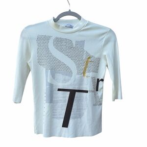 Zara W&B Collection Mock Neck Multicolor 3/4 Sleeve Ribbed Fitted Top WM SZ M